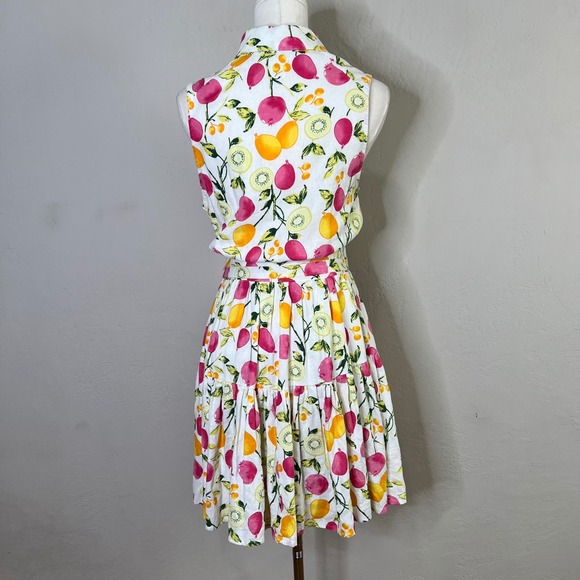 Cynthia Rowley Fruit Print Linen Blend Sleeveless Shirt Dress Belted Size 6 - Picture 6 of 13